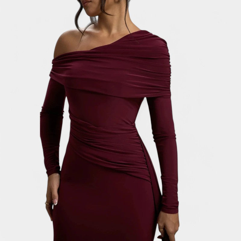 Gleame.-Jurken & Jumpsuits-Gleame Maxi Dress - Elegant ruches long bodycon maxi dress