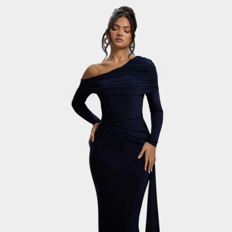 Gleame.-Jurken & Jumpsuits-Gleame Maxi Dress - Elegant ruches long bodycon maxi dress