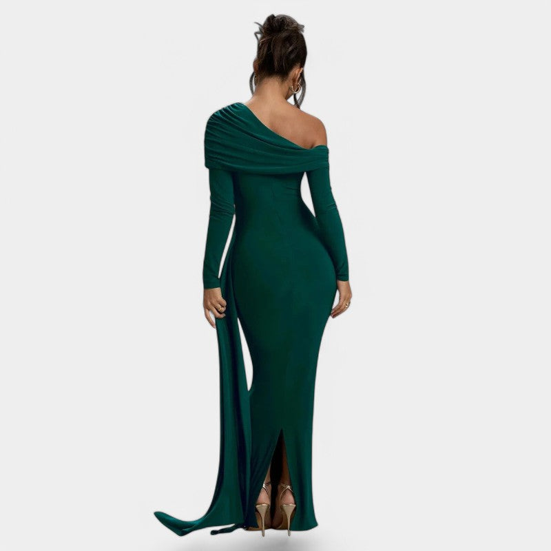 Gleame.-Jurken & Jumpsuits-Gleame Maxi Dress - Elegant ruches long bodycon maxi dress
