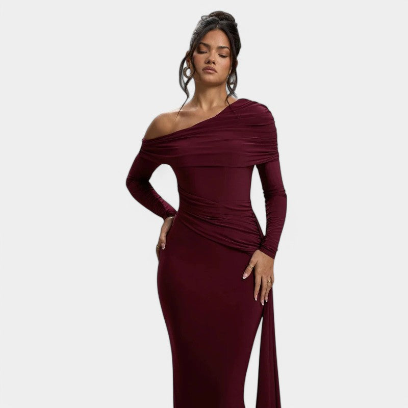 Gleame.-Jurken & Jumpsuits-Gleame Maxi Dress - Elegant ruches long bodycon maxi dress