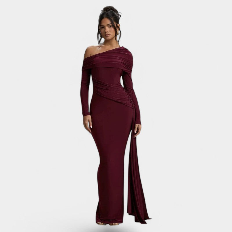 Gleame.-Jurken & Jumpsuits-Gleame Maxi Dress - Elegant ruches long bodycon maxi dress