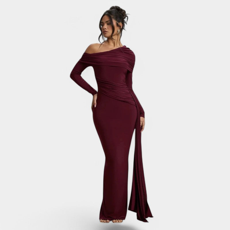 Gleame.-Jurken & Jumpsuits-Gleame Maxi Dress - Elegant ruches long bodycon maxi dress
