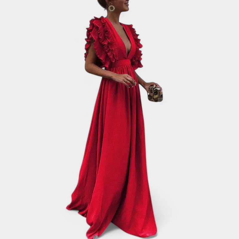 Gleame.-Jurken & Jumpsuits-Gleame Maxi Jurk - Elegant maxi avondjurk met ruffles