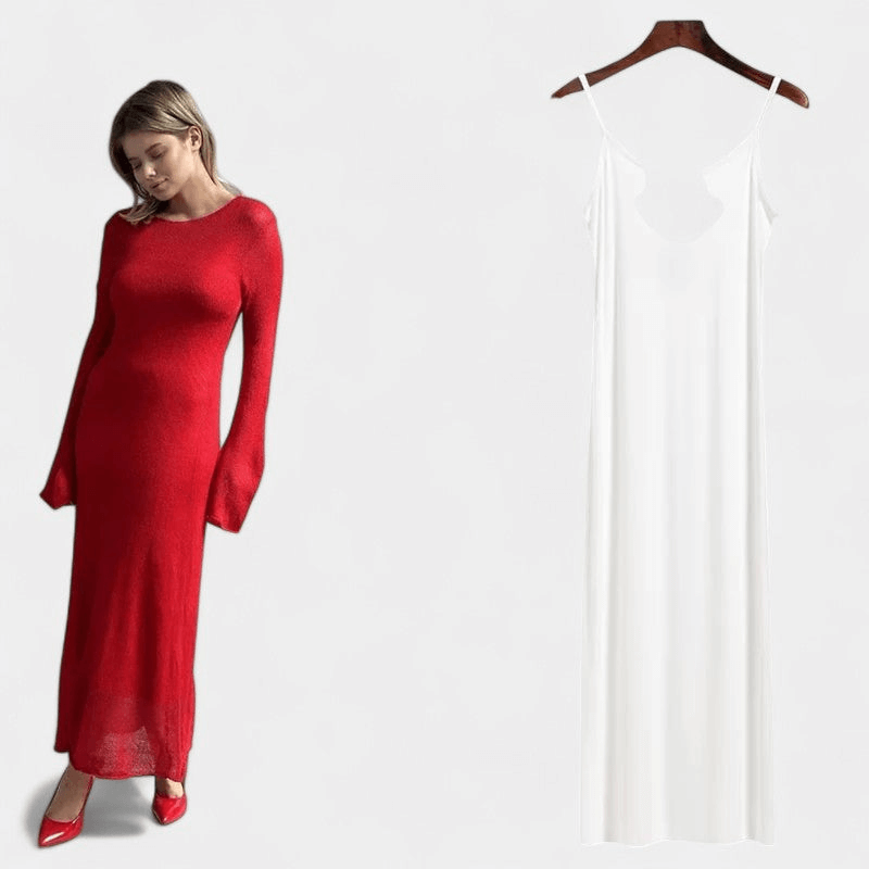 Gleame Maxi Jurk - Vrouwelijke gebreide casual set van lange jurk en trui