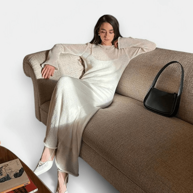 Gleame Maxi Jurk - Vrouwelijke gebreide casual set van lange jurk en trui