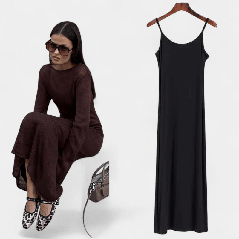 Gleame Maxi Jurk - Vrouwelijke gebreide casual set van lange jurk en trui