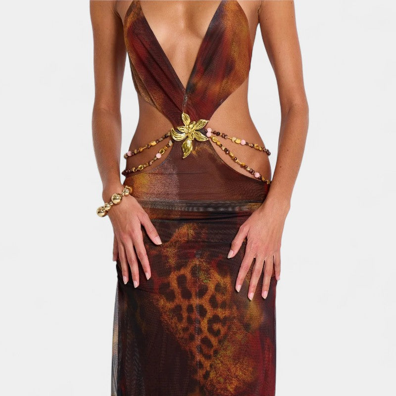 Gleame.-Jurken & Jumpsuits-Gleame Maxi-jurk - Dames maxi-jurk met spaghettibandjes en off-waist taille