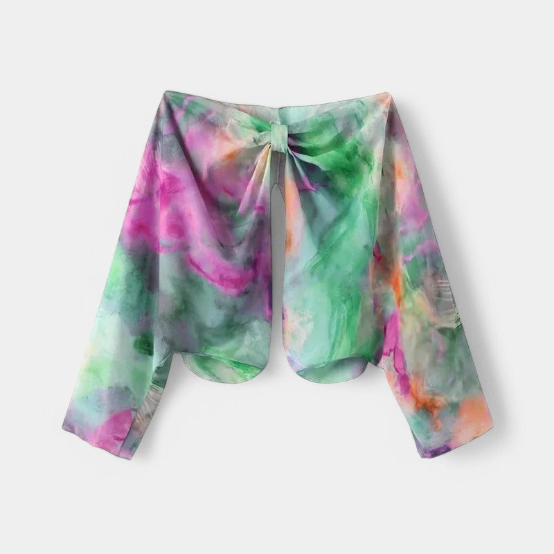 Gleame.-Jurken & Jumpsuits-Gleame Maxi jurk - Elegant kleurrijke maxi dress met afneembare sjaal