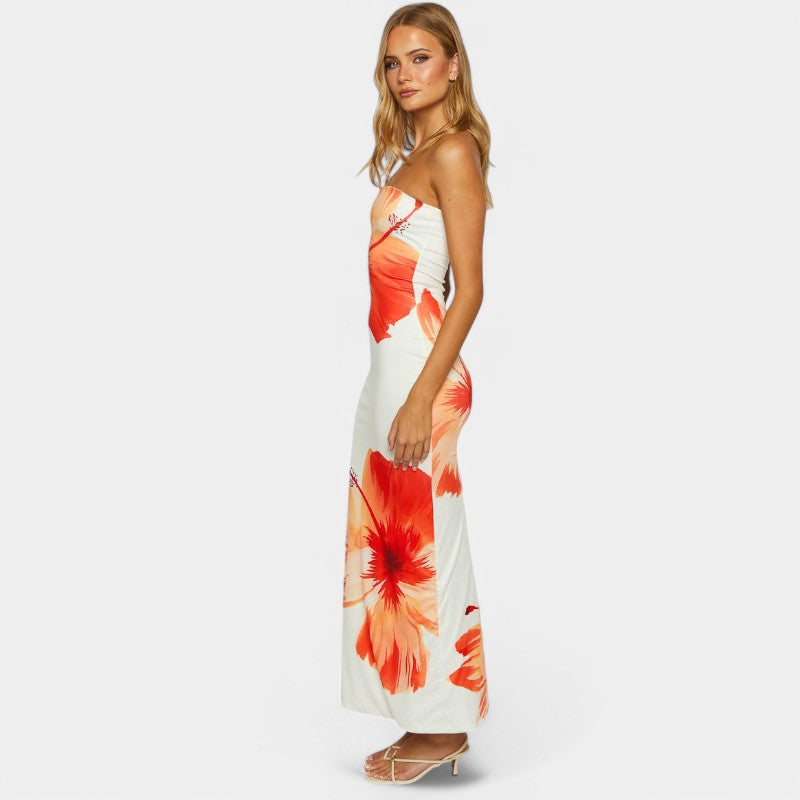 Gleame.-Jurken & Jumpsuits-Gleame Maxi jurk - Elegante witte bloemenprint maxi jurk