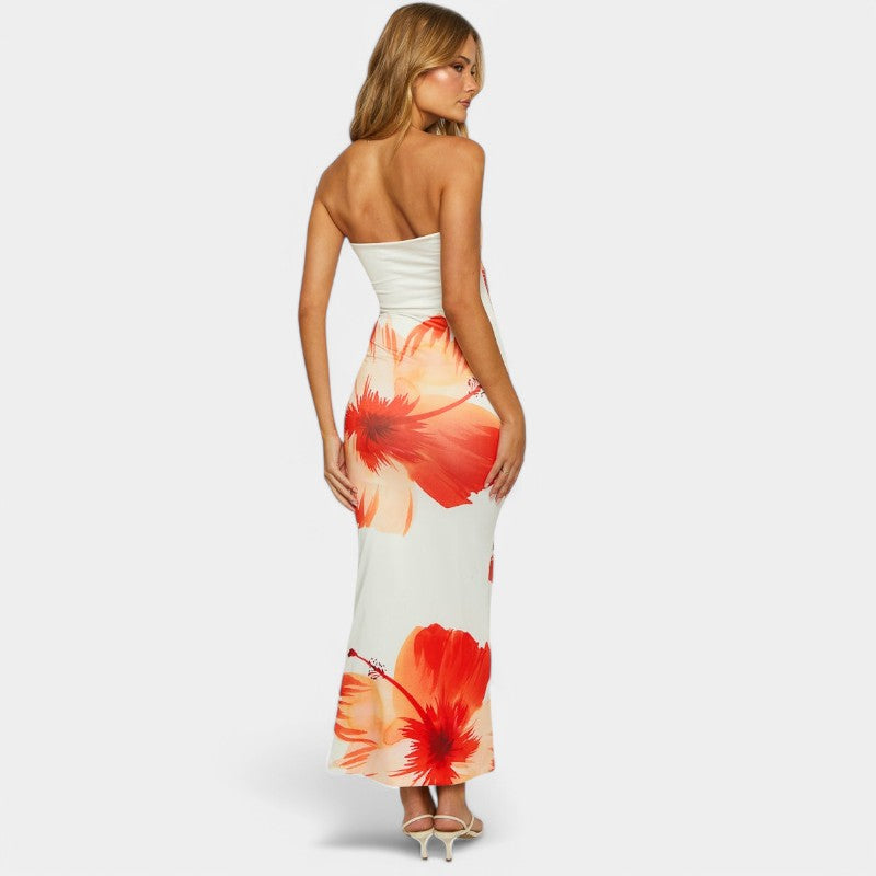 Gleame.-Jurken & Jumpsuits-Gleame Maxi jurk - Elegante witte bloemenprint maxi jurk