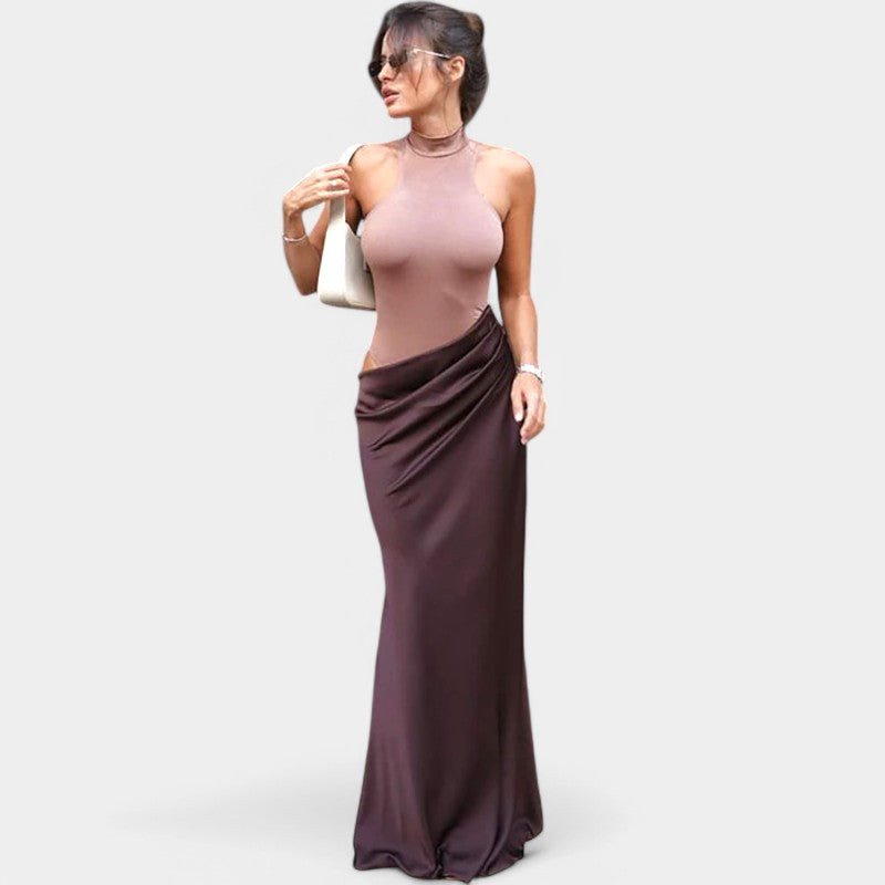 Gleame.-Jurken & Jumpsuits-Gleame Maxi-jurk - Sexy satijnen jurk met hoge taille