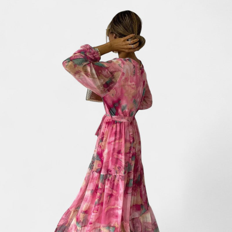 Gleame.-Jurken & Jumpsuits-Gleame Maxi jurk - V-hals lange mouwen voor elke gelegenheid