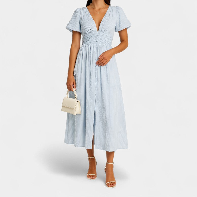 Gleame.-Jurken & Jumpsuits-Gleame Maxi jurk - V-hals maxi jurk voor dames in trendy kleuren