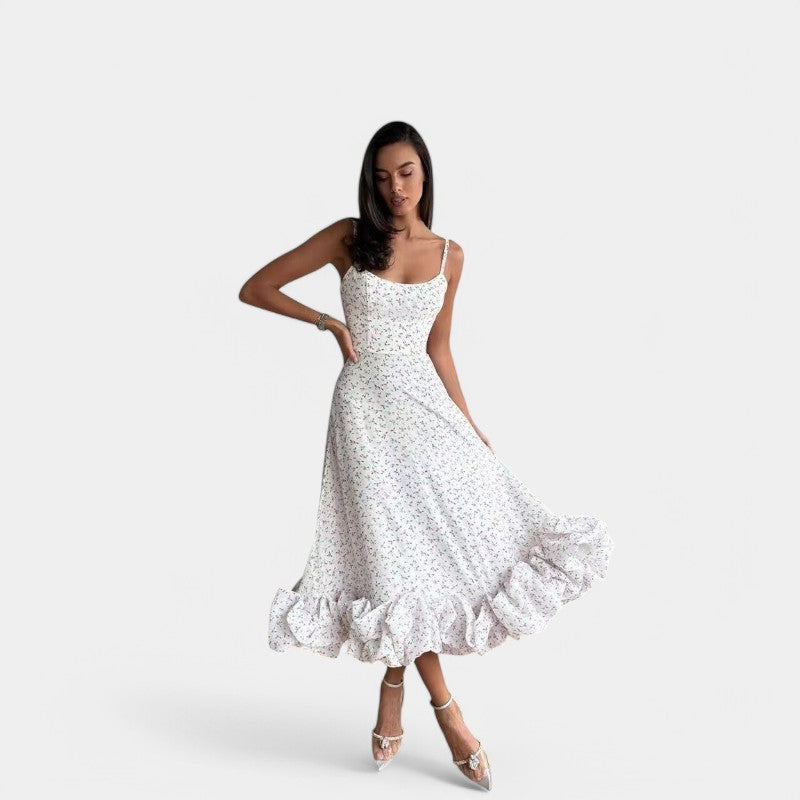 Gleame.-Jurken & Jumpsuits-Gleame Midi Jurk - Elegante midi-avondjurk met ruches