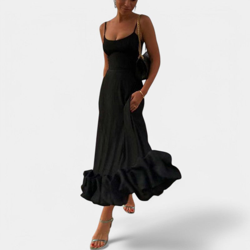 Gleame.-Jurken & Jumpsuits-Gleame Midi Jurk - Elegante midi-avondjurk met ruches