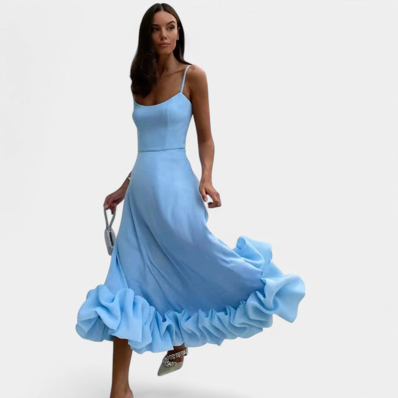 Gleame.-Jurken & Jumpsuits-Gleame Midi Jurk - Elegante midi-avondjurk met ruches