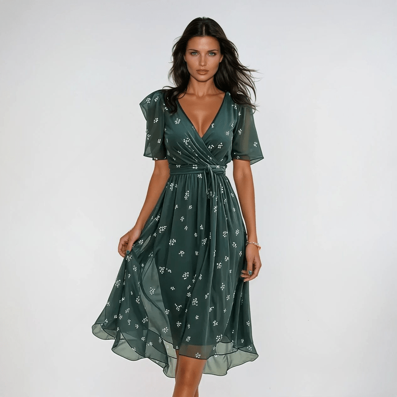Gleame.-Jurken & Jumpsuits-Gleame Midi-jurk - Elegante wikkeljurk met bloemenprint