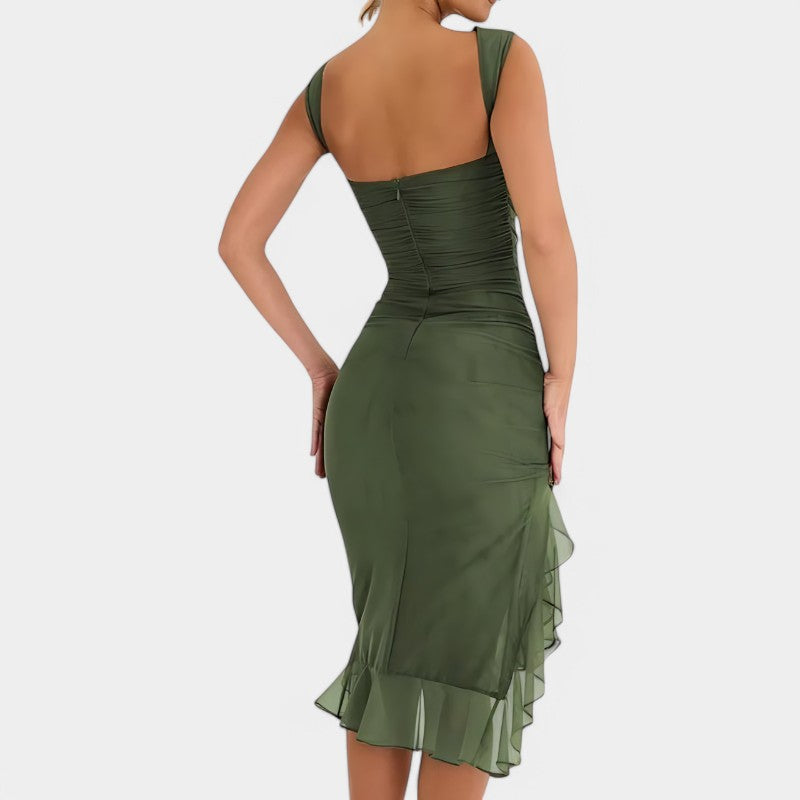 Gleame.-Jurken & Jumpsuits-Gleame Midi jurk - Elegante rimpel jurk voor feesten en zomer