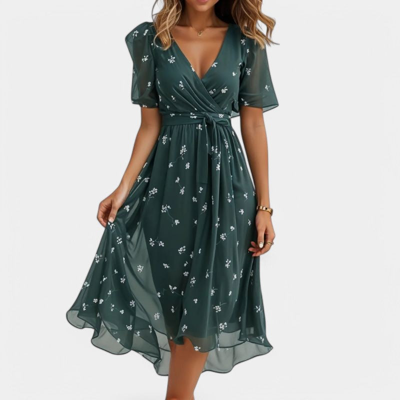 Gleame.-Jurken & Jumpsuits-Gleame Midi-jurk - Elegante wikkeljurk met bloemenprint