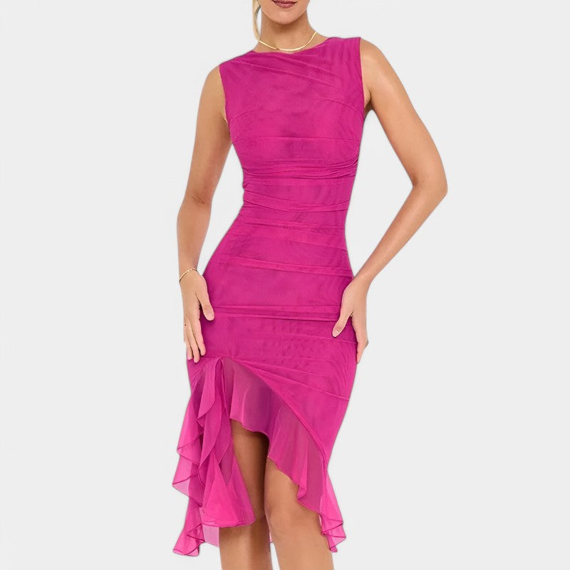 Gleame.-Jurken & Jumpsuits-Gleame Midi jurk - Elegante rimpel jurk voor feesten en zomer