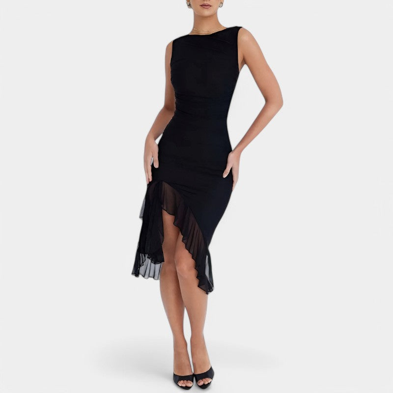 Gleame.-Jurken & Jumpsuits-Gleame Midi jurk - Elegante rimpel jurk voor feesten en zomer