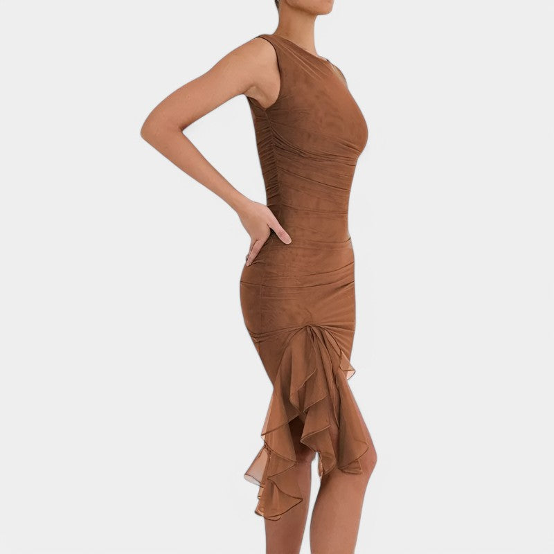 Gleame.-Jurken & Jumpsuits-Gleame Midi jurk - Elegante rimpel jurk voor feesten en zomer