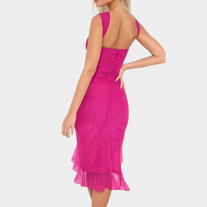 Gleame.-Jurken & Jumpsuits-Gleame Midi jurk - Elegante rimpel jurk voor feesten en zomer