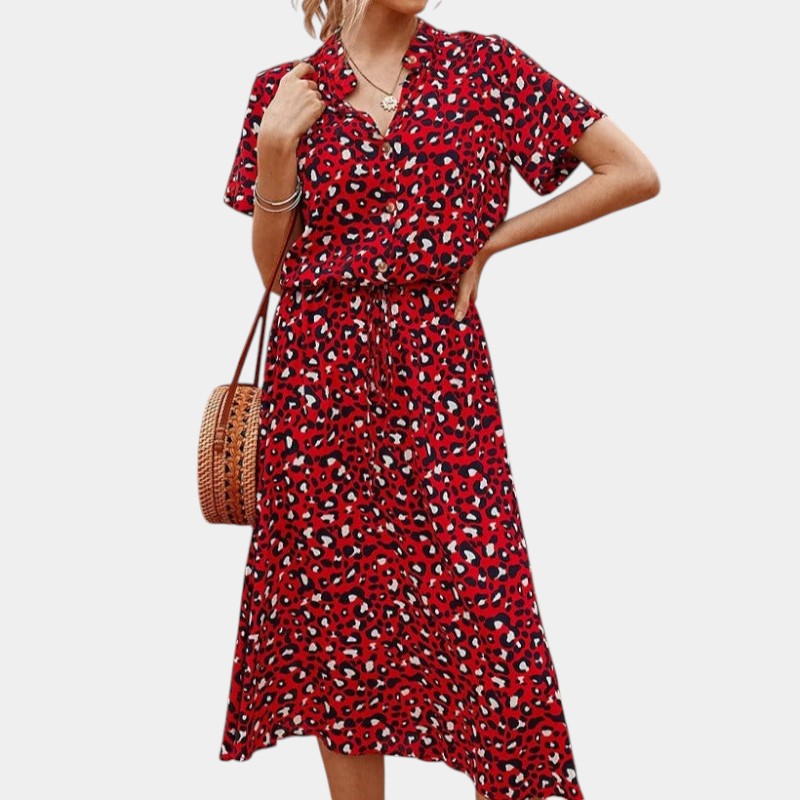 Gleame.-Jurken & Jumpsuits-Gleame Midi-jurk - Relaxed fit met V-hals en stippenpatroon