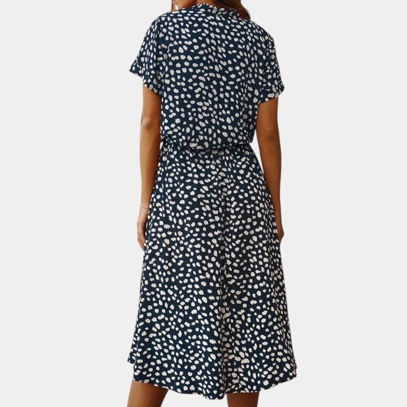 Gleame.-Jurken & Jumpsuits-Gleame Midi-jurk - Relaxed fit met V-hals en stippenpatroon