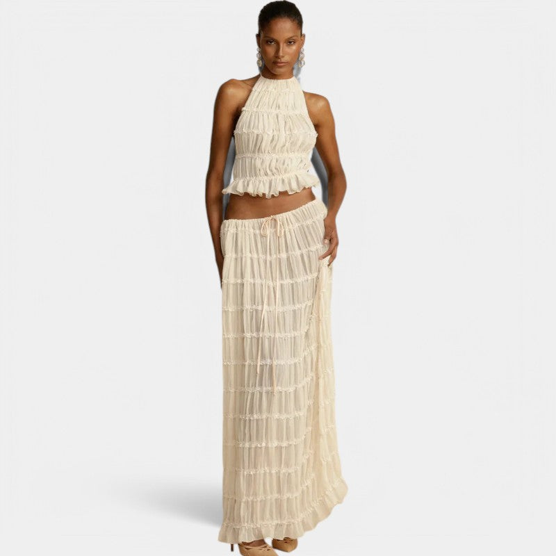 Gleame Tweedelige set - Beige Lange rok en haltertop voor de zomer