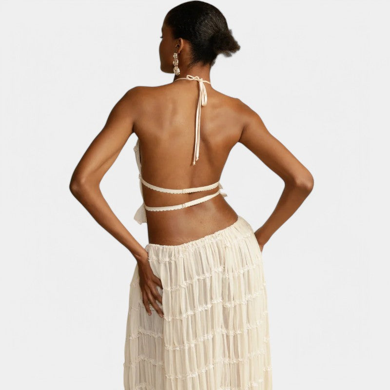 Gleame Tweedelige set - Beige Lange rok en haltertop voor de zomer