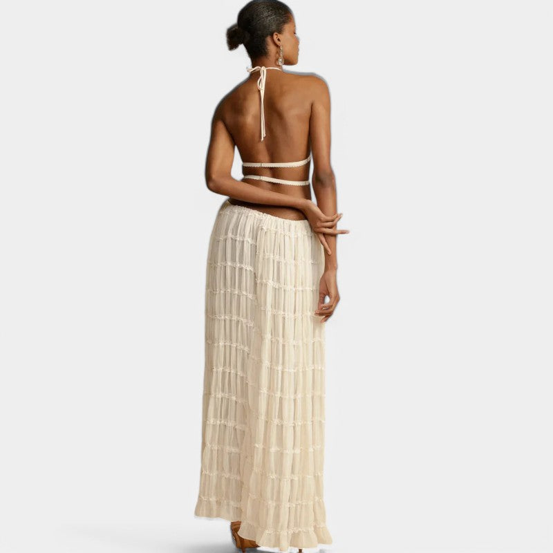 Gleame Tweedelige set - Beige Lange rok en haltertop voor de zomer