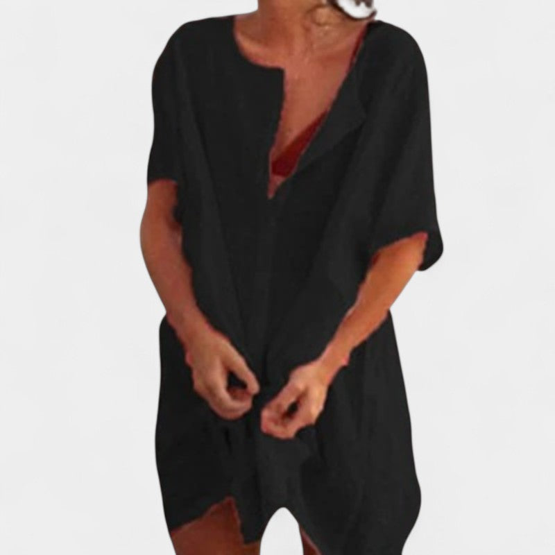 Gleame.-Jurken & Jumpsuits-Gleame Shirt - Vrouwelijke korte mouwen losse effen shirt