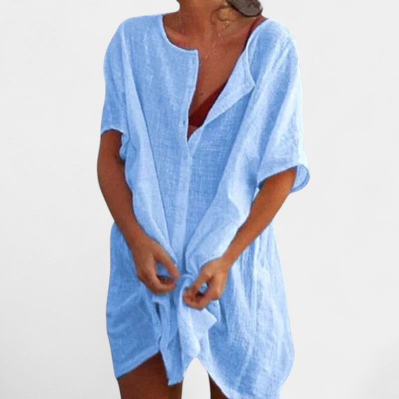 Gleame.-Jurken & Jumpsuits-Gleame Shirt - Vrouwelijke korte mouwen losse effen shirt