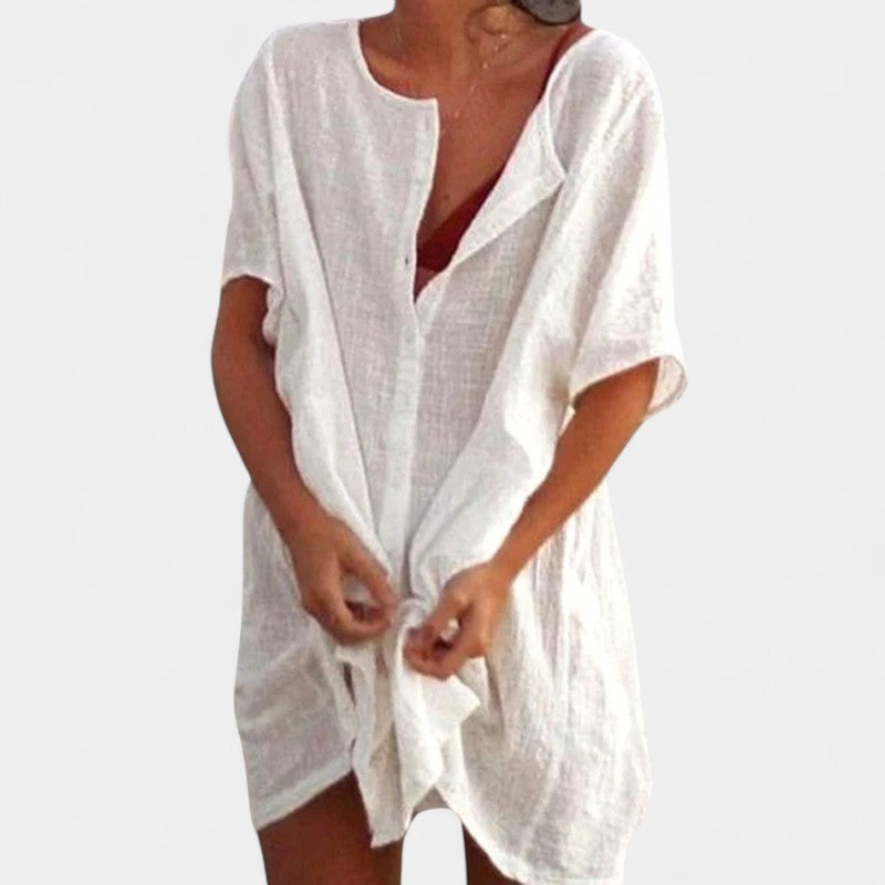 Gleame.-Jurken & Jumpsuits-Gleame Shirt - Vrouwelijke korte mouwen losse effen shirt