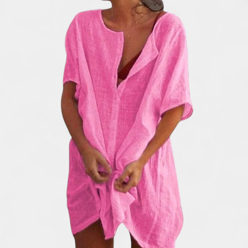 Gleame.-Jurken & Jumpsuits-Gleame Shirt - Vrouwelijke korte mouwen losse effen shirt