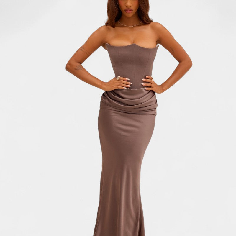 Gleame.-Jurken & Jumpsuits-Gleame Strapless Lange Jurk - Stijlvolle bodycon feestjurk