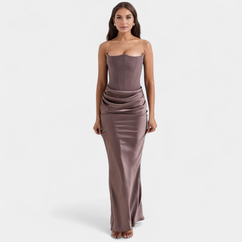 Gleame.-Jurken & Jumpsuits-Gleame Strapless Lange Jurk - Stijlvolle bodycon feestjurk