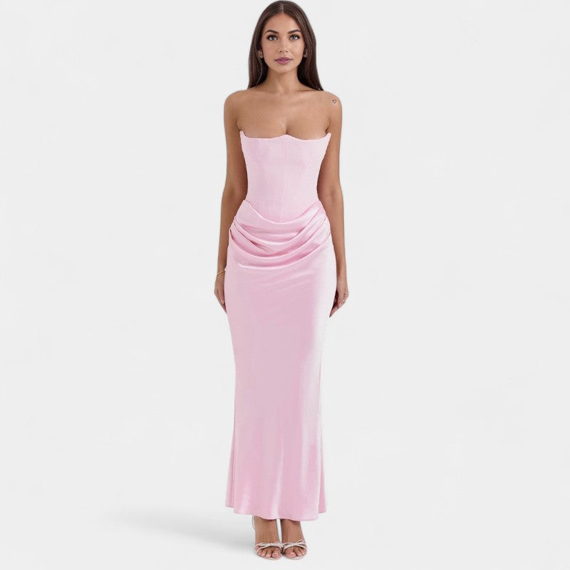 Gleame.-Jurken & Jumpsuits-Gleame Strapless Lange Jurk - Stijlvolle bodycon feestjurk