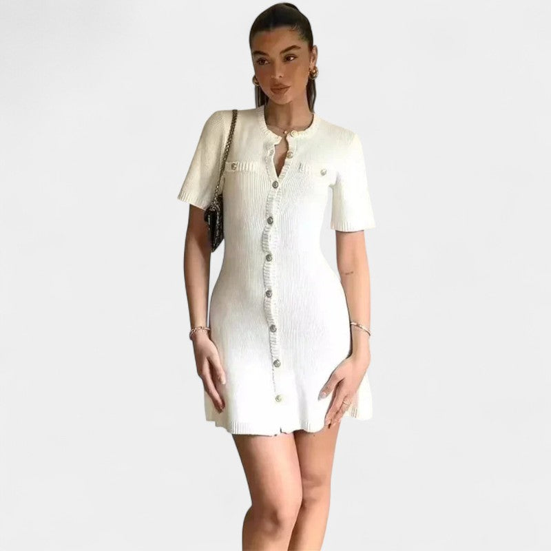 Gleame.-Jurken & Jumpsuits-Gleame jurk - Casual jurk met korte mouwen en gebreid ontwerp