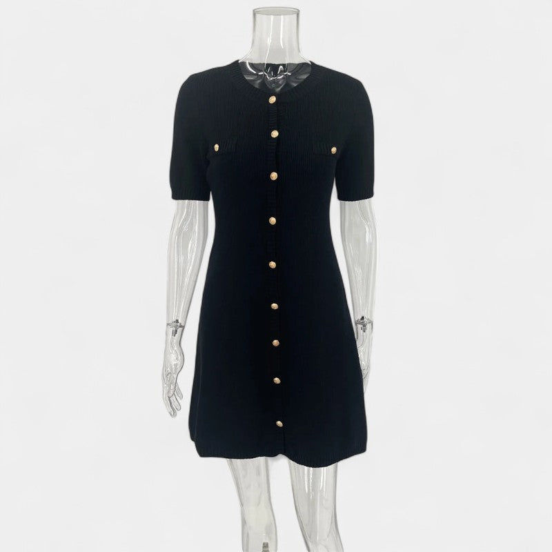 Gleame.-Jurken & Jumpsuits-Gleame jurk - Casual jurk met korte mouwen en gebreid ontwerp