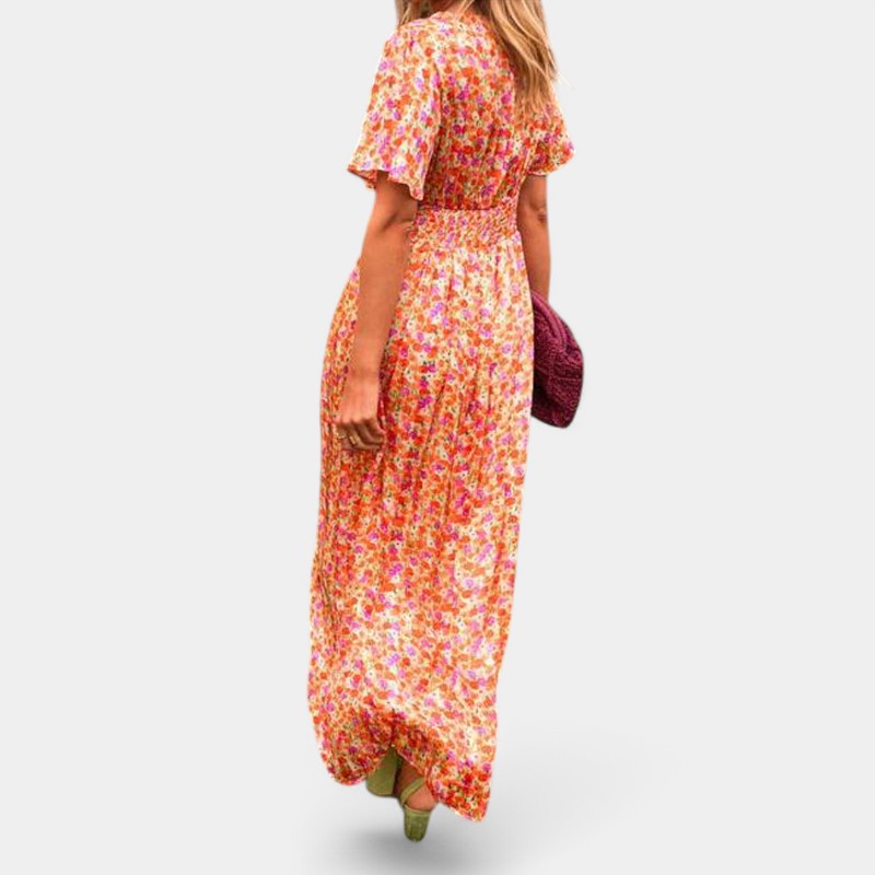 Gleame.-Jurken & Jumpsuits-Gleame jurk - Elegant zomerjurk met bloemenprint en V-hals