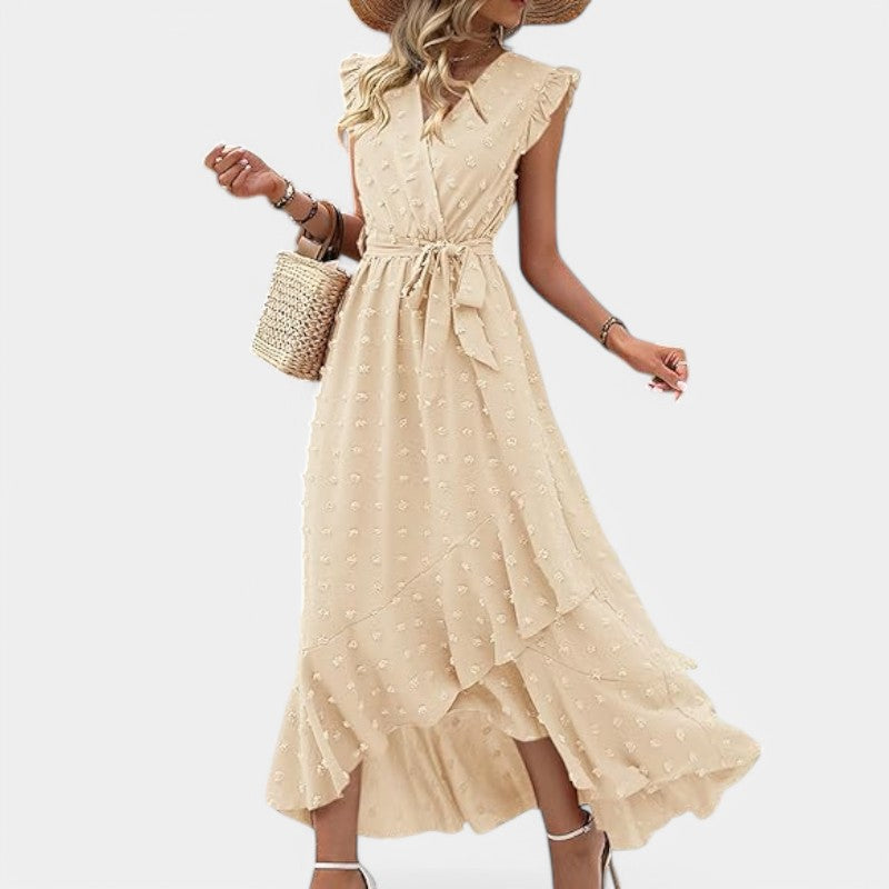 Gleame.-Jurken & Jumpsuits-Gleame jurk - Nieuwe dames zomer jurk met V-hals en ruffles