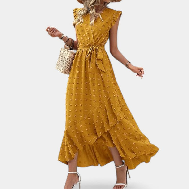 Gleame.-Jurken & Jumpsuits-Gleame jurk - Nieuwe dames zomer jurk met V-hals en ruffles