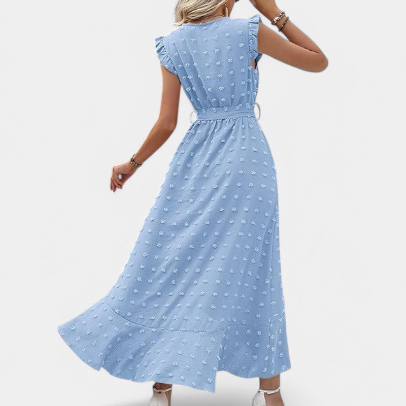 Gleame.-Jurken & Jumpsuits-Gleame jurk - Nieuwe dames zomer jurk met V-hals en ruffles