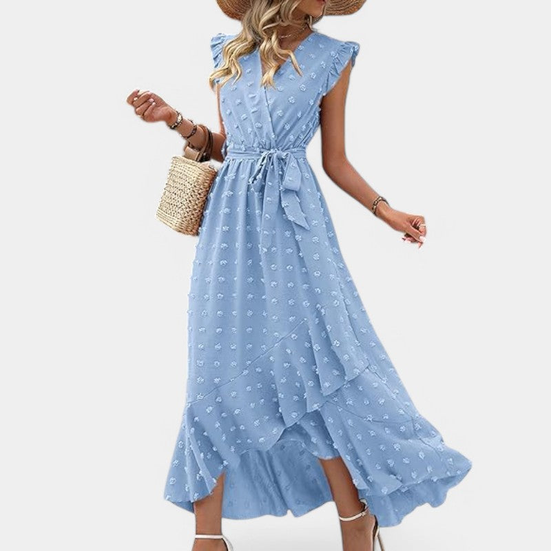 Gleame.-Jurken & Jumpsuits-Gleame jurk - Nieuwe dames zomer jurk met V-hals en ruffles