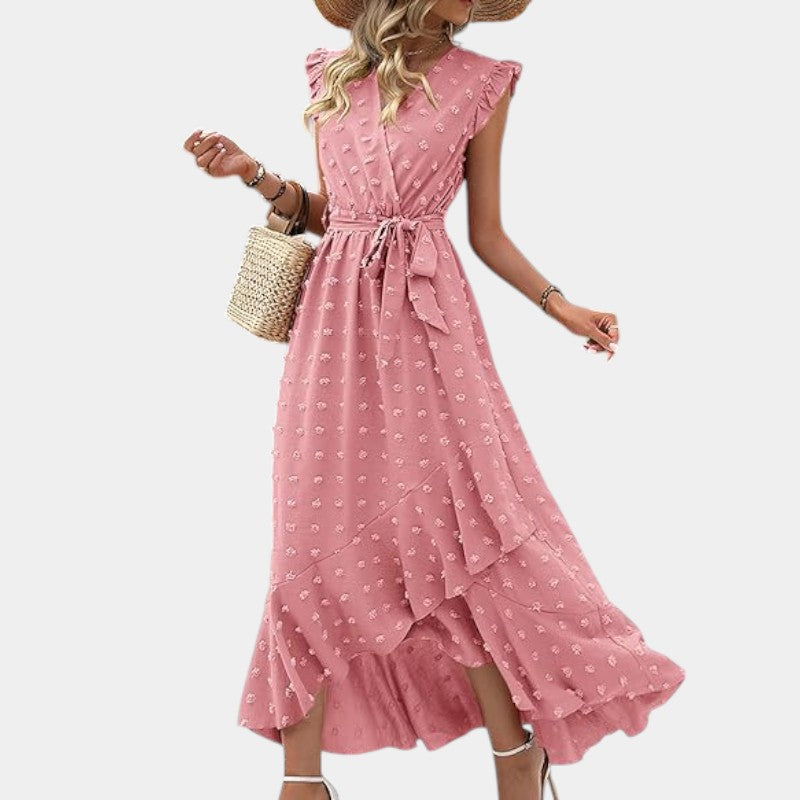 Gleame.-Jurken & Jumpsuits-Gleame jurk - Nieuwe dames zomer jurk met V-hals en ruffles