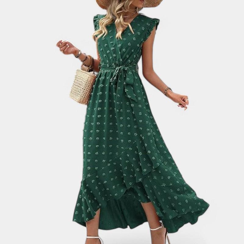 Gleame.-Jurken & Jumpsuits-Gleame jurk - Nieuwe dames zomer jurk met V-hals en ruffles