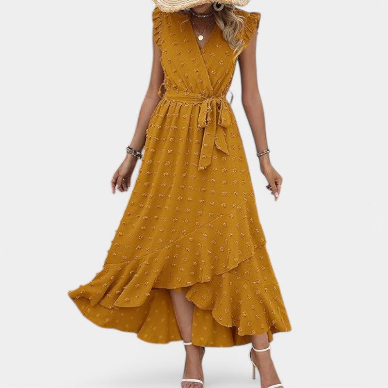 Gleame.-Jurken & Jumpsuits-Gleame jurk - Nieuwe dames zomer jurk met V-hals en ruffles