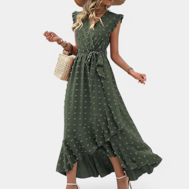 Gleame.-Jurken & Jumpsuits-Gleame jurk - Nieuwe dames zomer jurk met V-hals en ruffles